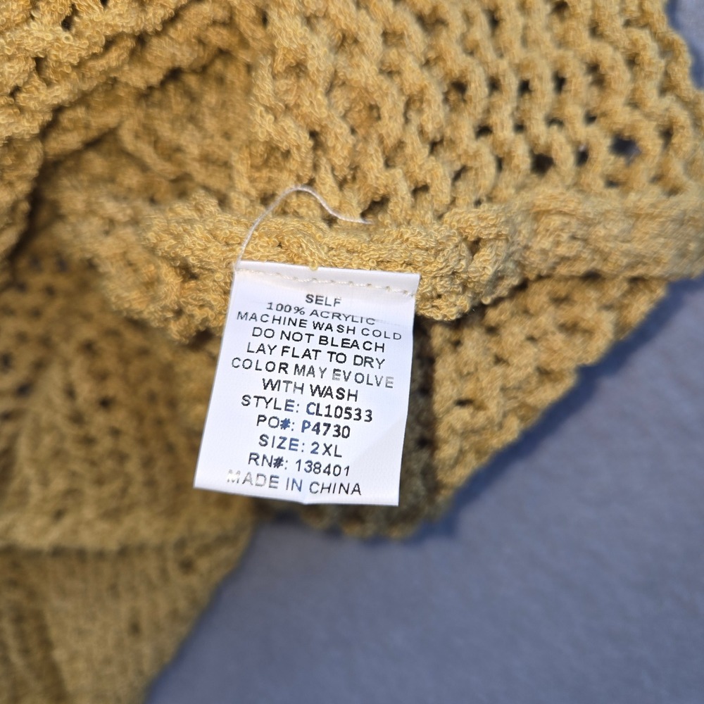 L Love Sweater Women 2XL Mustard Yellow Open Knit Ruffle Hem CL10533 - Picture 5 of 6